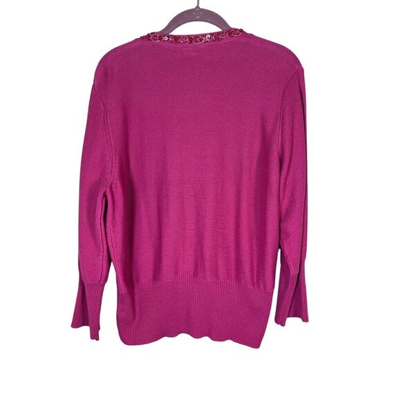 Cotton Beaded Sequin Cardigan XL Pink Boho Western Preppy Resort Classic Retro - Picture 4 of 12